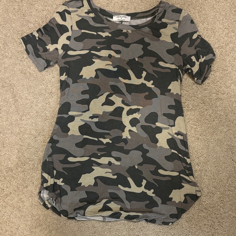 Zenana Women’s Camouflage Tee - Green, Gray, Tan